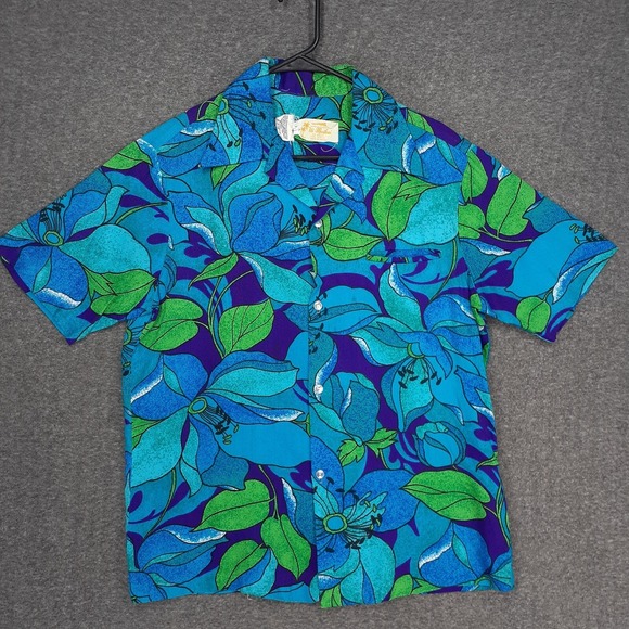 Ui-Maikai Other - VINTAGE 60'S 70's UI-MAIKAI Hawaiian Button up shirt Mens M blue green Floral